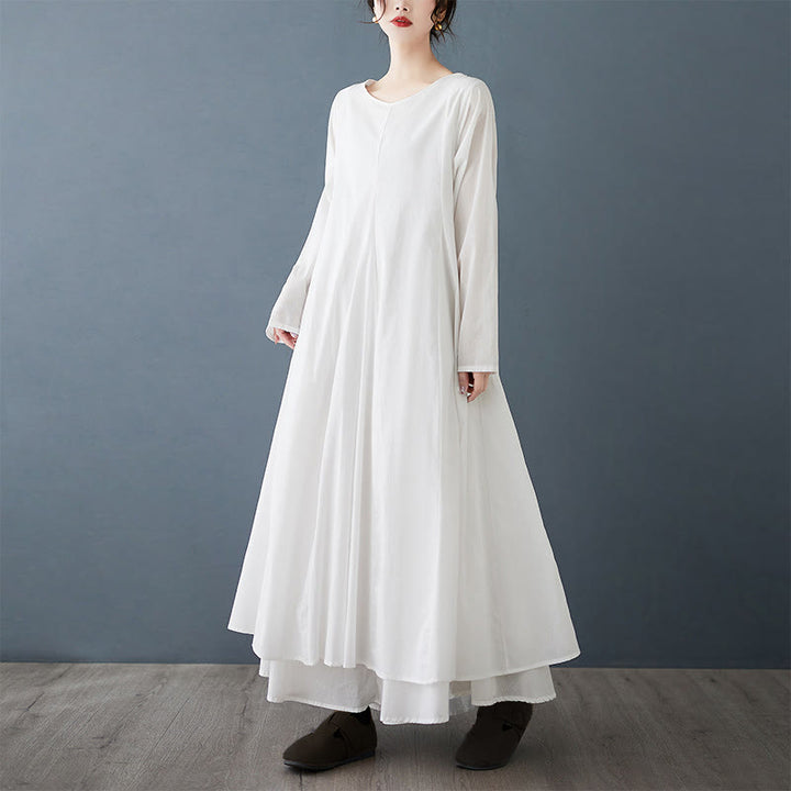 Buddha Stones Spring Double Layer Design Cotton Long Sleeve Women's Midi Dress - image 2