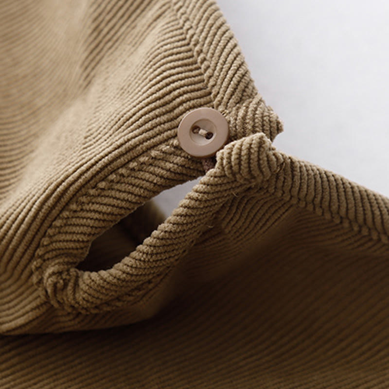 Buddha Stones Tan Solid Color Corduroy Puff Long Sleeve Midi Dress - image 4