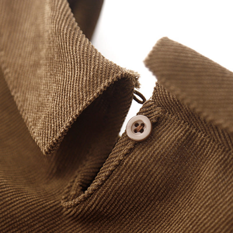 Buddha Stones Button Design Cotton Corduroy Peter Pan Collar Long Sleeve Midi Dress With Pockets - image 4