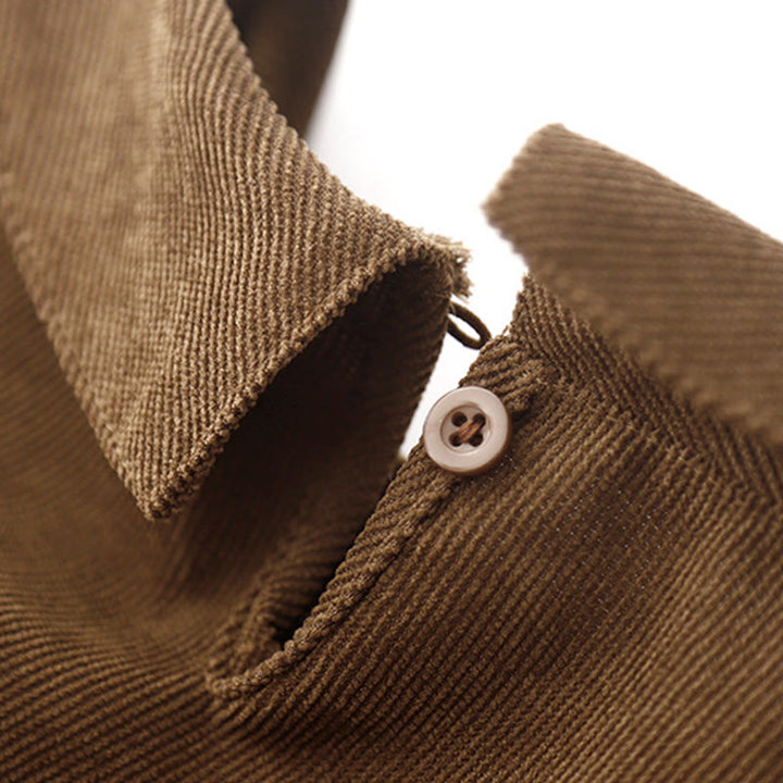 Buddha Stones Button Design Cotton Corduroy Peter Pan Collar Long Sleeve Midi Dress With Pockets - image 4
