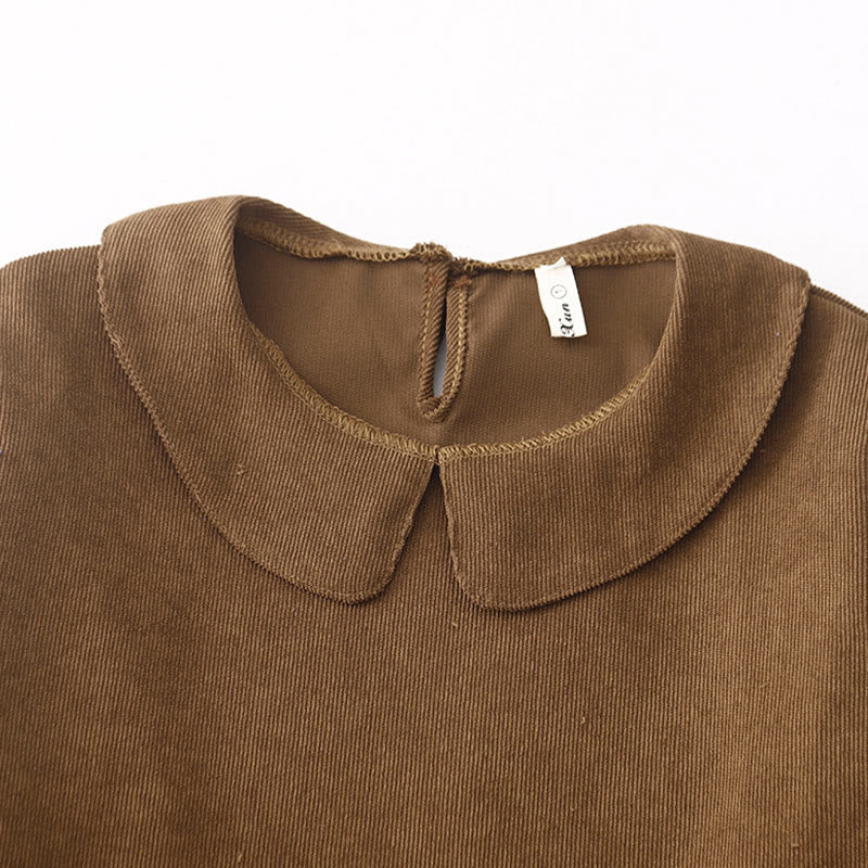 Buddha Stones Button Design Cotton Corduroy Peter Pan Collar Long Sleeve Midi Dress With Pockets - image 3