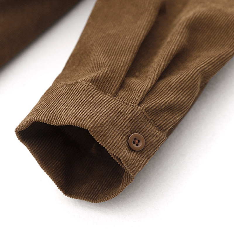 Buddha Stones Button Design Cotton Corduroy Peter Pan Collar Long Sleeve Midi Dress With Pockets - image 9