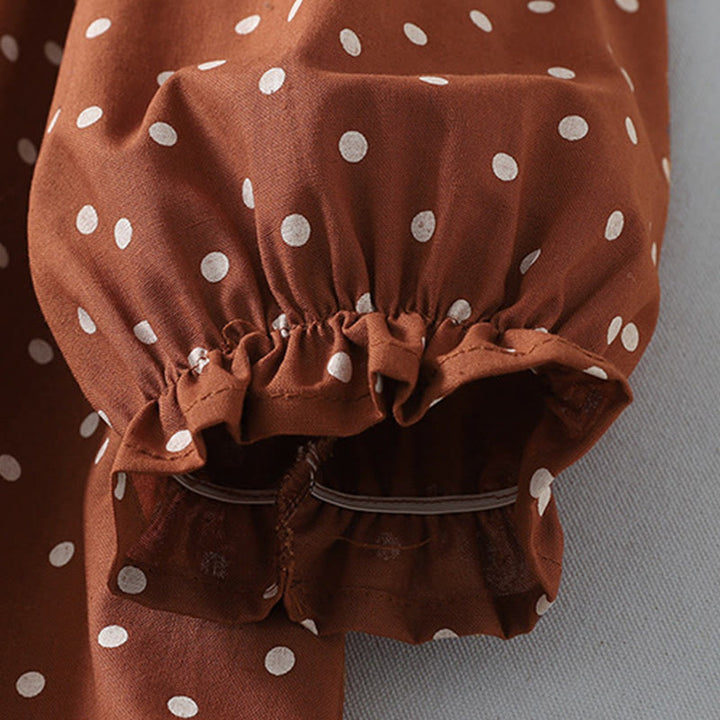 Buddha Stones Spring Dot Pattern Ruffle Crew Neck Long Sleeve Cotton Linen Midi Dress With Pockets - image 5