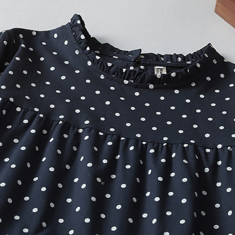 Buddha Stones Spring Dot Pattern Ruffle Crew Neck Long Sleeve Cotton Linen Midi Dress With Pockets - image 12