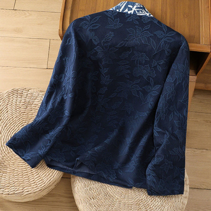 Buddha Stones Casual Jacquard Frog-Button Women's Cotton Linen Long Sleeve Shirt - image 4