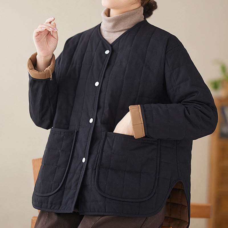 Buddha Stones Retro Plain Women's Thick Cotton Long Sleeve Coat Jacket With Pockets - image 6