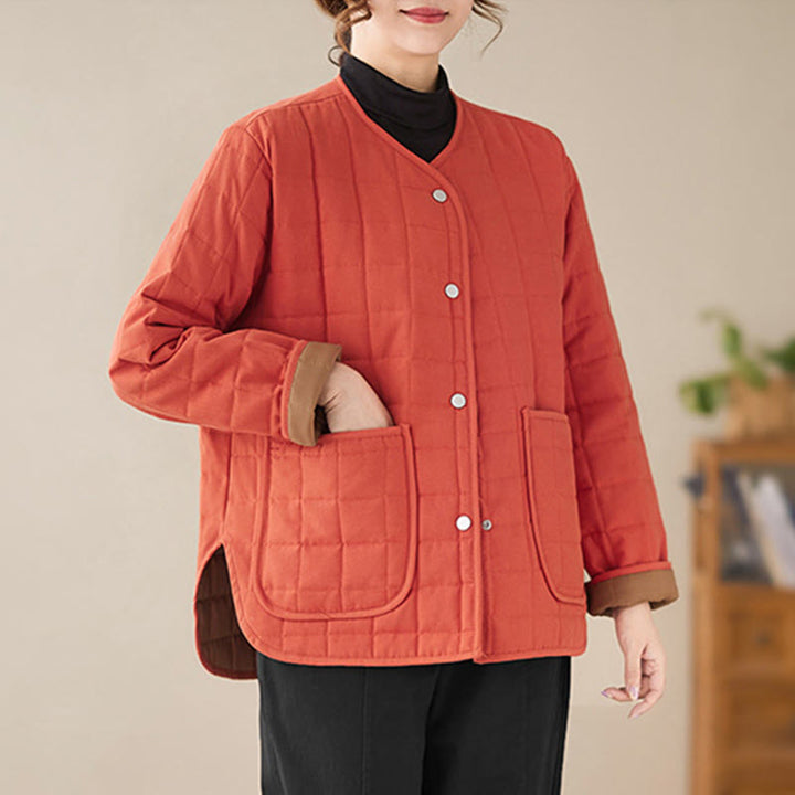 Buddha Stones Retro Plain Women's Thick Cotton Long Sleeve Coat Jacket With Pockets - image 9
