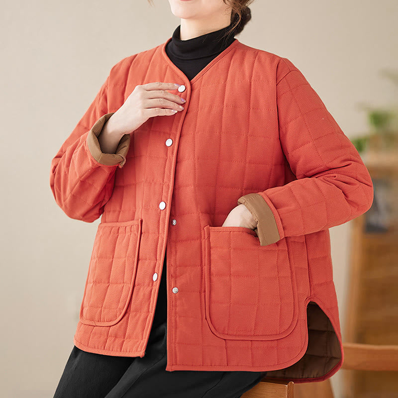 Buddha Stones Retro Plain Women's Thick Cotton Long Sleeve Coat Jacket With Pockets - image 13