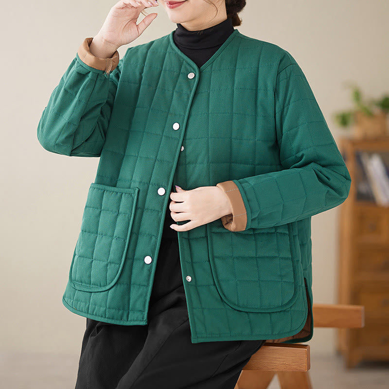 Buddha Stones Retro Plain Women's Thick Cotton Long Sleeve Coat Jacket With Pockets - image 20