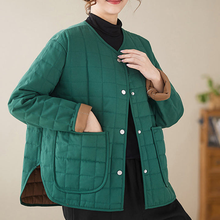 Buddha Stones Retro Plain Women's Thick Cotton Long Sleeve Coat Jacket With Pockets - image 17