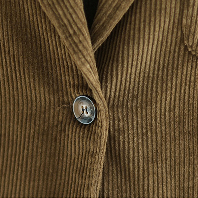 Buddha Stones Retro Plain Women's Cotton Long Sleeve Corduroy Jacket With Pockets - image 7