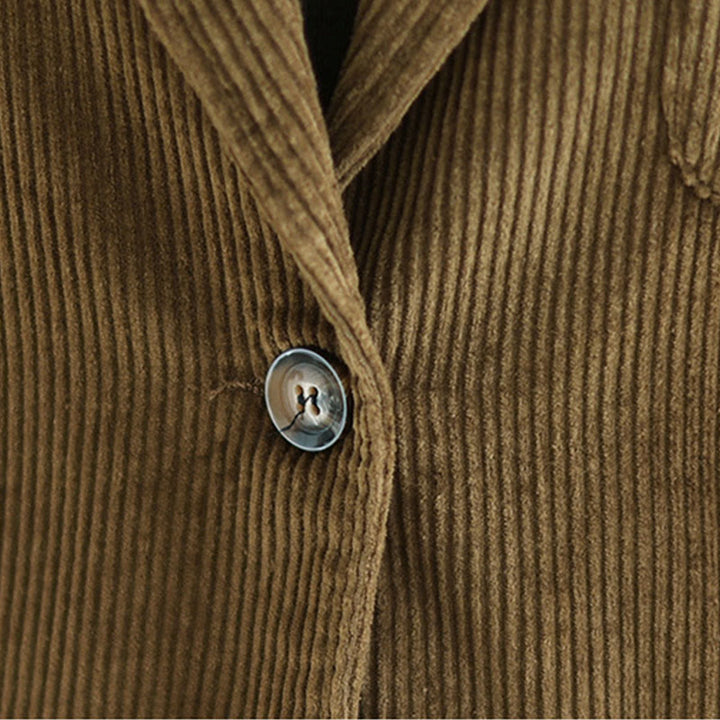 Buddha Stones Retro Plain Women's Cotton Long Sleeve Corduroy Jacket With Pockets - image 7