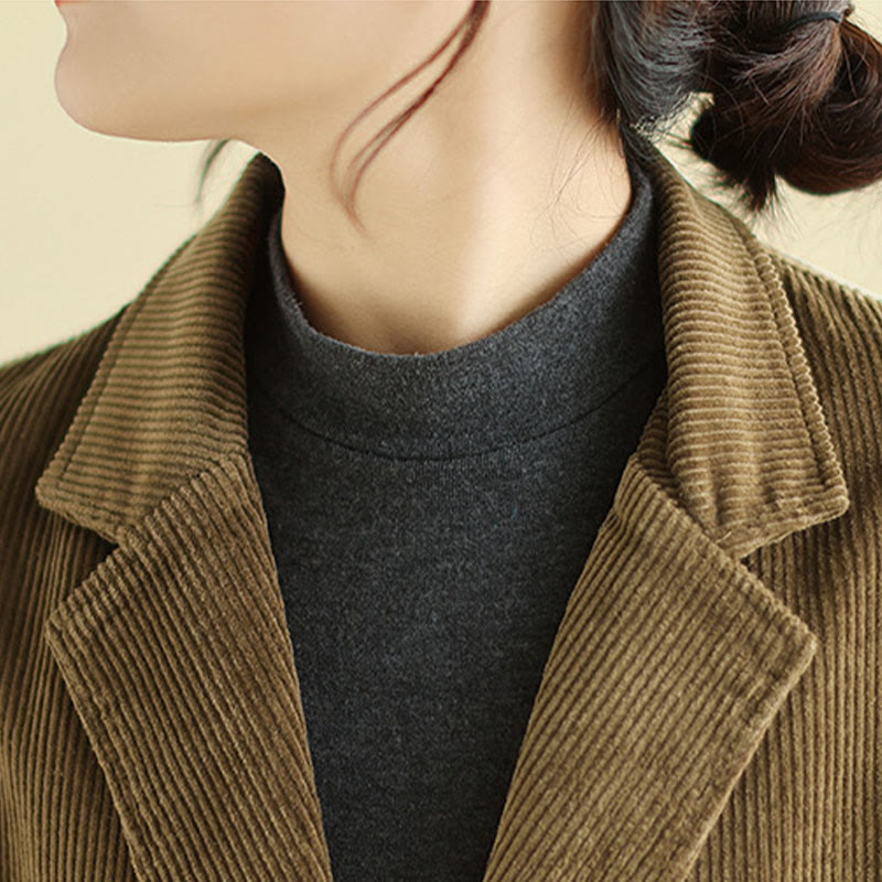 Buddha Stones Retro Plain Women's Cotton Long Sleeve Corduroy Jacket With Pockets - image 6