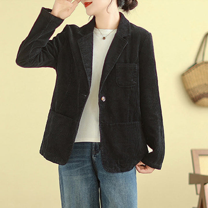 Buddha Stones Retro Plain Women's Cotton Long Sleeve Corduroy Jacket With Pockets - image 25