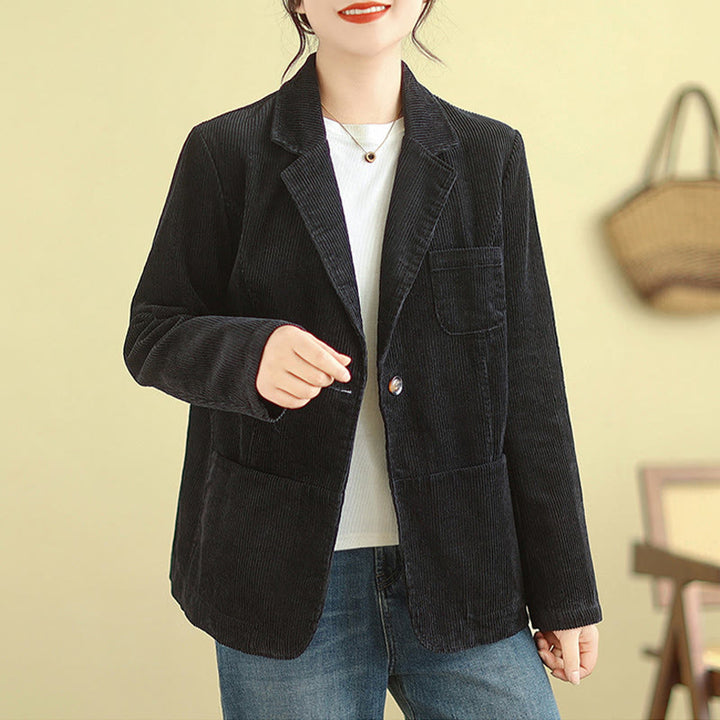 Buddha Stones Retro Plain Women's Cotton Long Sleeve Corduroy Jacket With Pockets - image 26