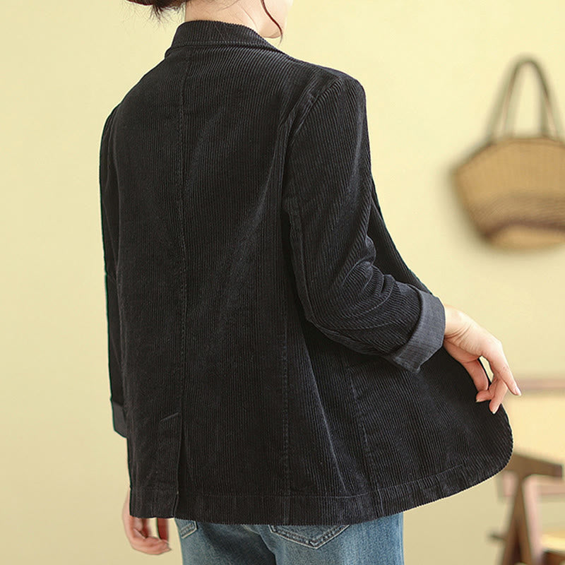 Buddha Stones Retro Plain Women's Cotton Long Sleeve Corduroy Jacket With Pockets - image 24