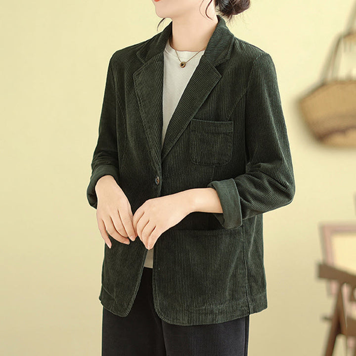 Buddha Stones Retro Plain Women's Cotton Long Sleeve Corduroy Jacket With Pockets - image 20