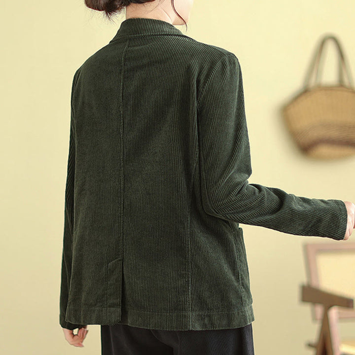 Buddha Stones Retro Plain Women's Cotton Long Sleeve Corduroy Jacket With Pockets - image 21