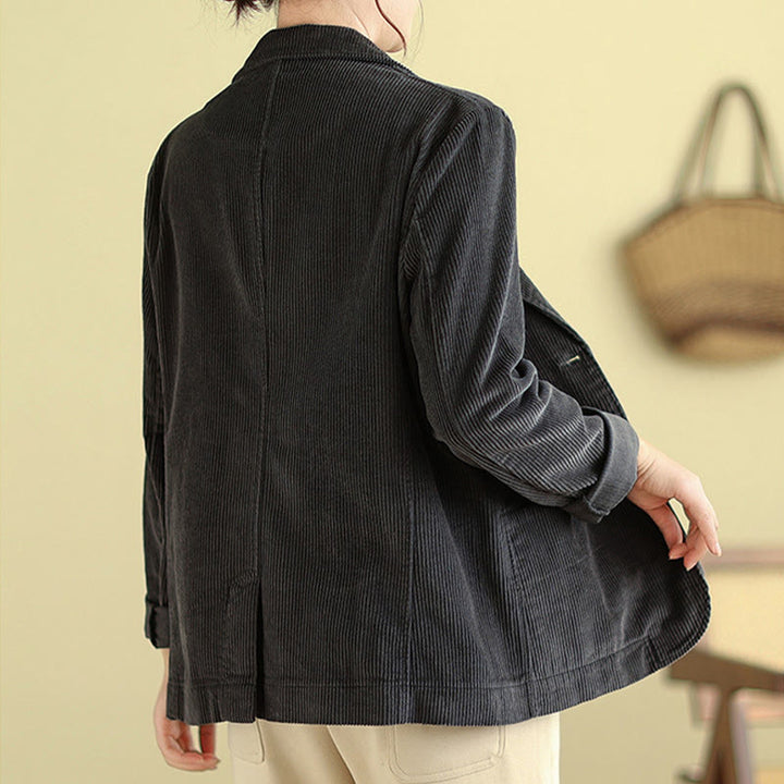 Buddha Stones Retro Plain Women's Cotton Long Sleeve Corduroy Jacket With Pockets - image 15