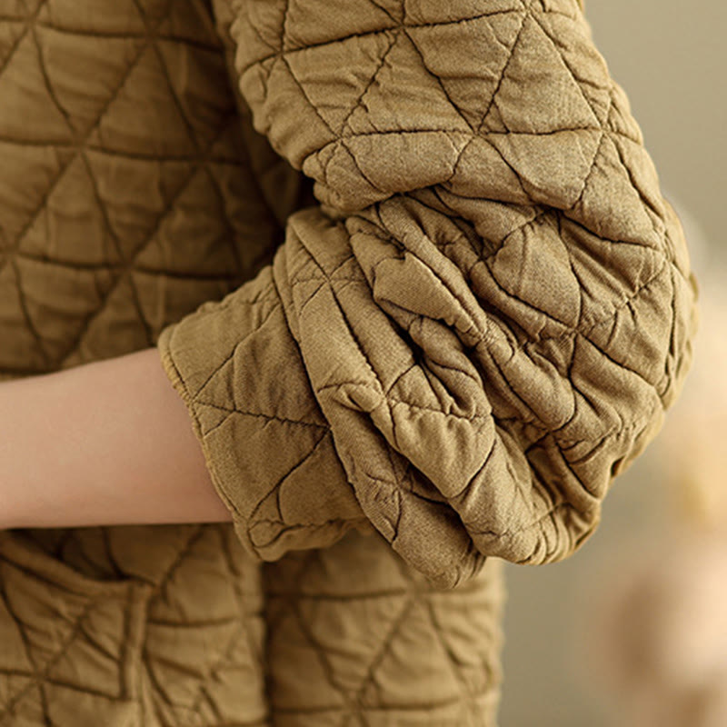 Buddha Stones Retro Rhombic Pattern Women's Acrylic Hooded Long Sleeve Jacket - image 7