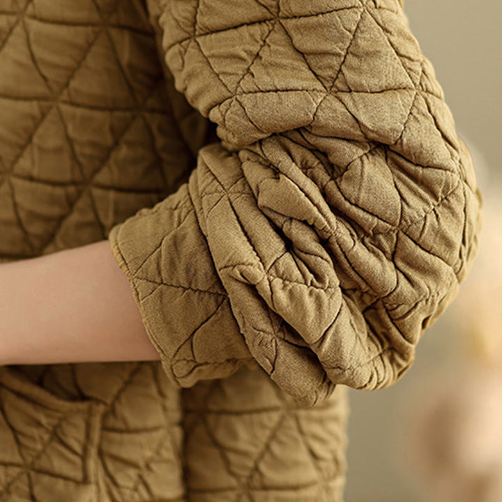 Buddha Stones Retro Rhombic Pattern Women's Acrylic Hooded Long Sleeve Jacket - image 7