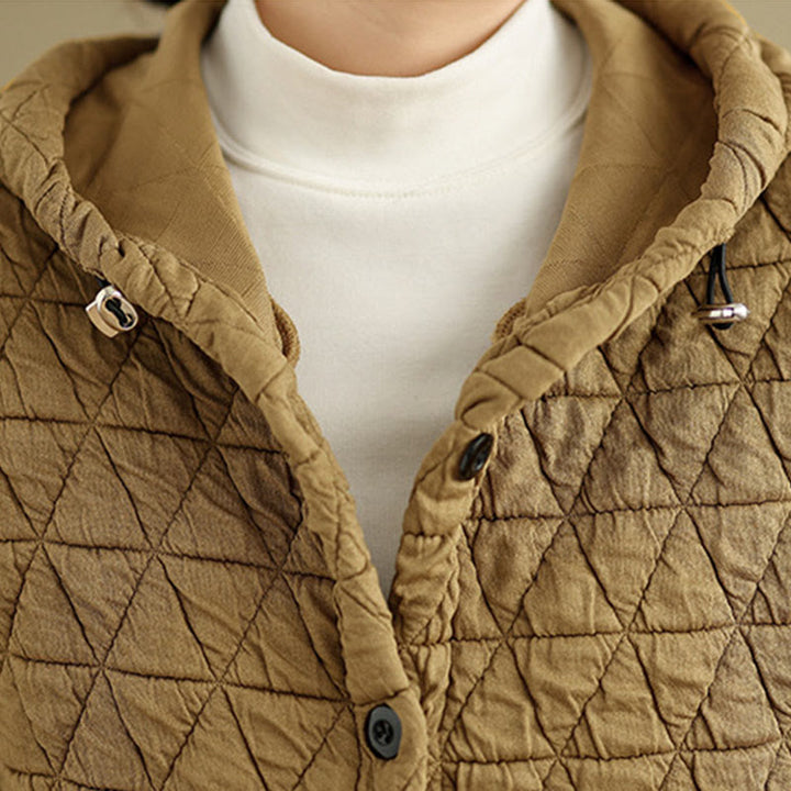 Buddha Stones Retro Rhombic Pattern Women's Acrylic Hooded Long Sleeve Jacket - image 6