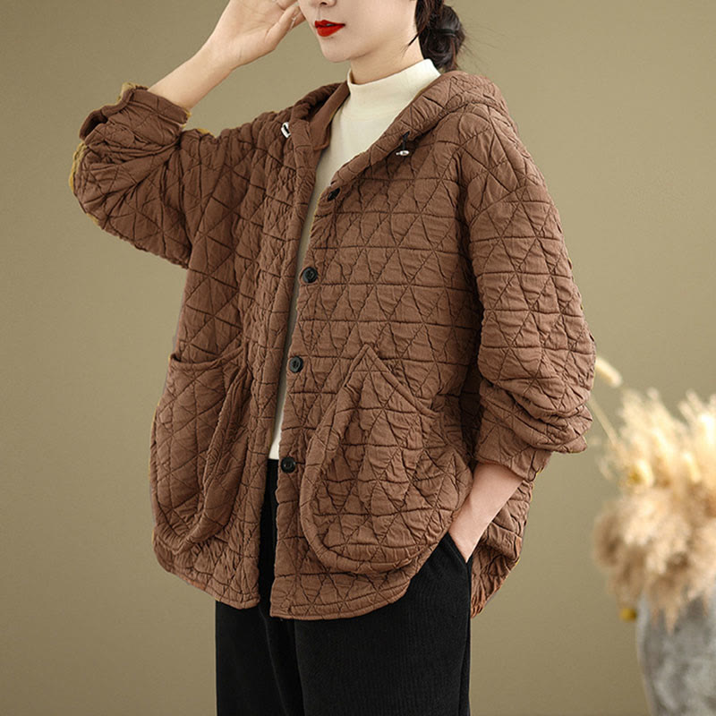 Buddha Stones Retro Rhombic Pattern Women's Acrylic Hooded Long Sleeve Jacket - IndianRed - US14，UK/AU18，EU46 (2XL) - image 11