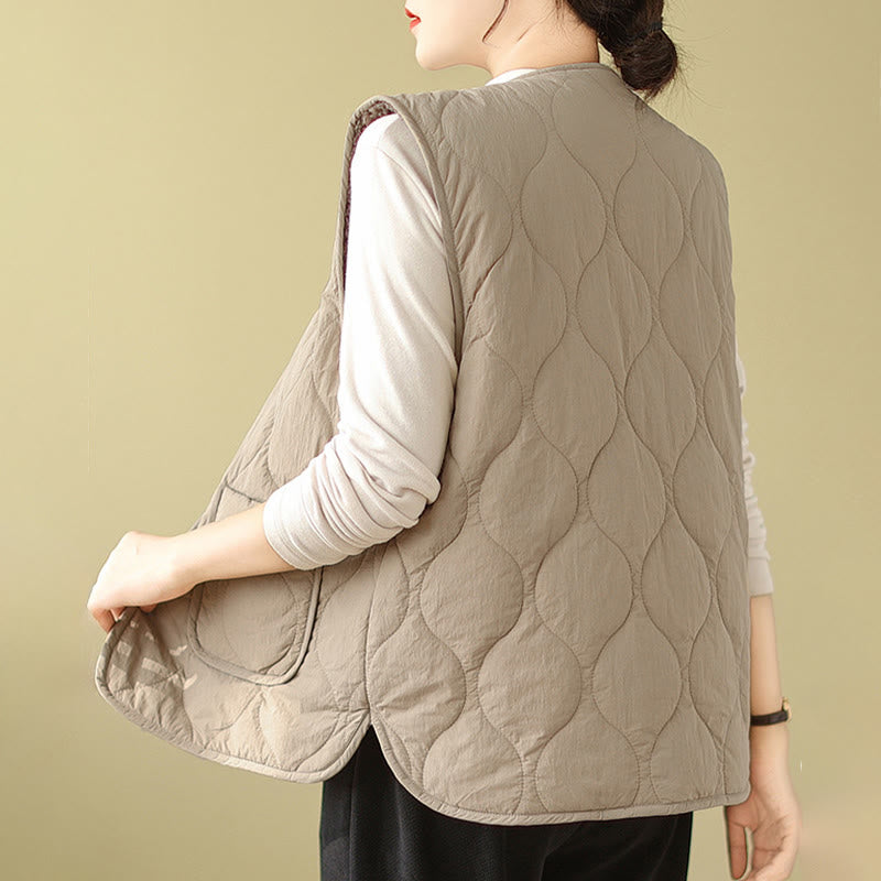 Buddha Stones Double-sided Style Women's Viscose Fiber Sleeveless Vest Waistcoat With Pockets - image 3