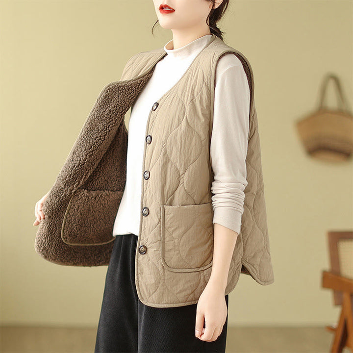 Buddha Stones Double-sided Style Women's Viscose Fiber Sleeveless Vest Waistcoat With Pockets - image 4
