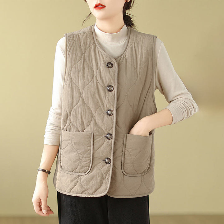 Buddha Stones Double-sided Style Women's Viscose Fiber Sleeveless Vest Waistcoat With Pockets - image 5