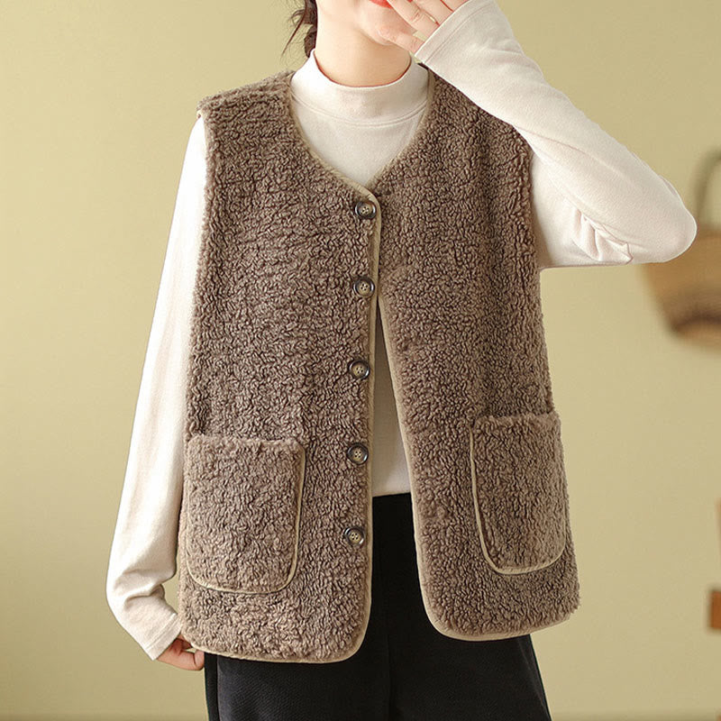 Buddha Stones Double-sided Style Women's Viscose Fiber Sleeveless Vest Waistcoat With Pockets - image 6