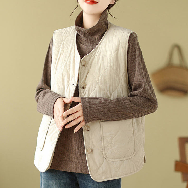Buddha Stones Double-sided Style Women's Viscose Fiber Sleeveless Vest Waistcoat With Pockets - Cornsilk - US12，UK/AU16，EU44 (2XL) - image 10