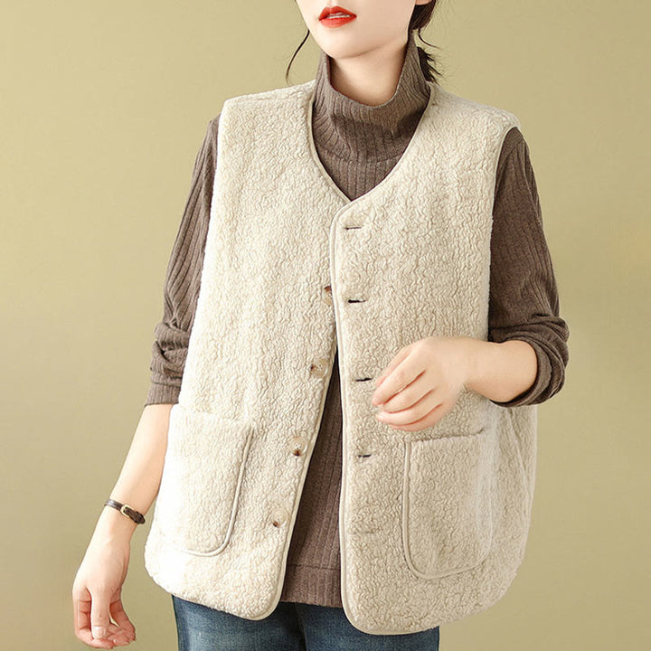Buddha Stones Double-sided Style Women's Viscose Fiber Sleeveless Vest Waistcoat With Pockets - image 13