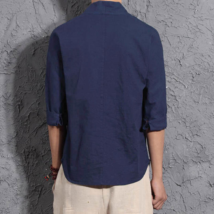 Buddha Stones Casual V-Neck Three Quarter Sleeve Shirt Cotton Men Clothing - image 8