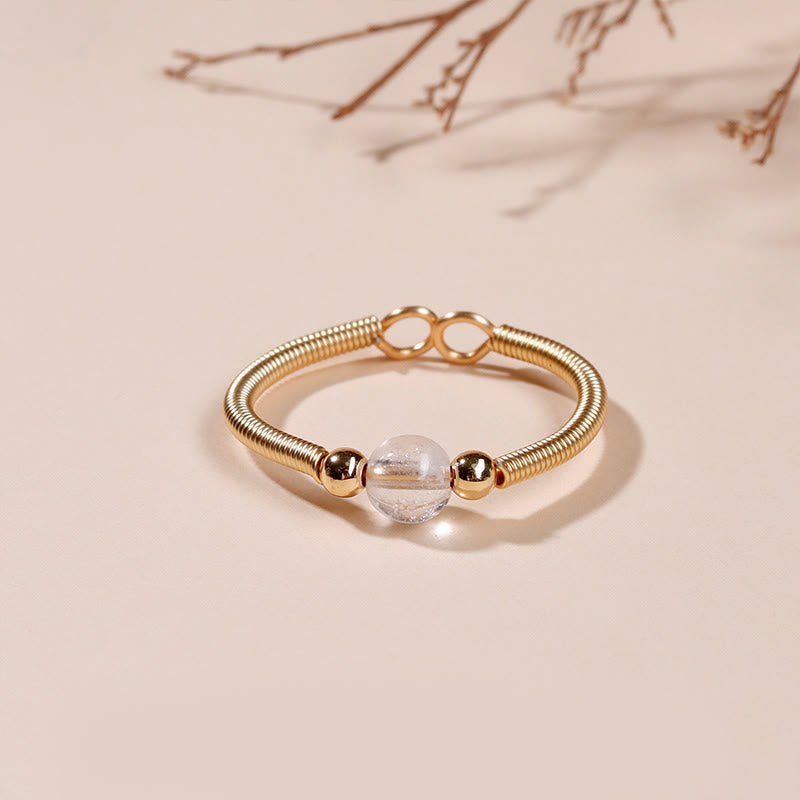 Buddha Stones Natural Stone Bead Alloy Healing Open Ring - White Crystal(Adjustable) - image 1