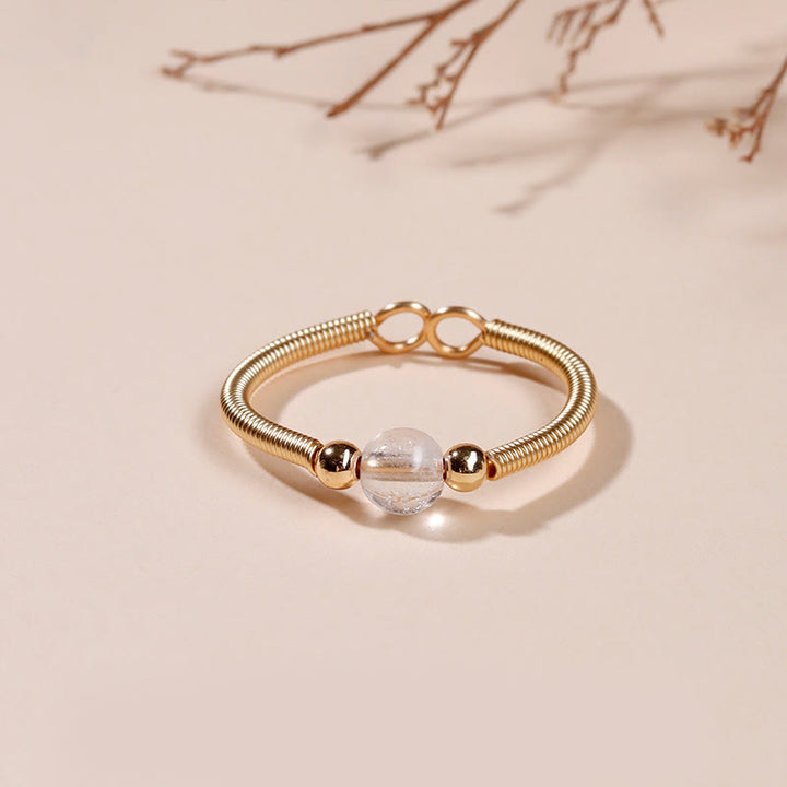 Buddha Stones Natural Stone Bead Alloy Healing Open Ring - White Crystal(Adjustable) - image 1