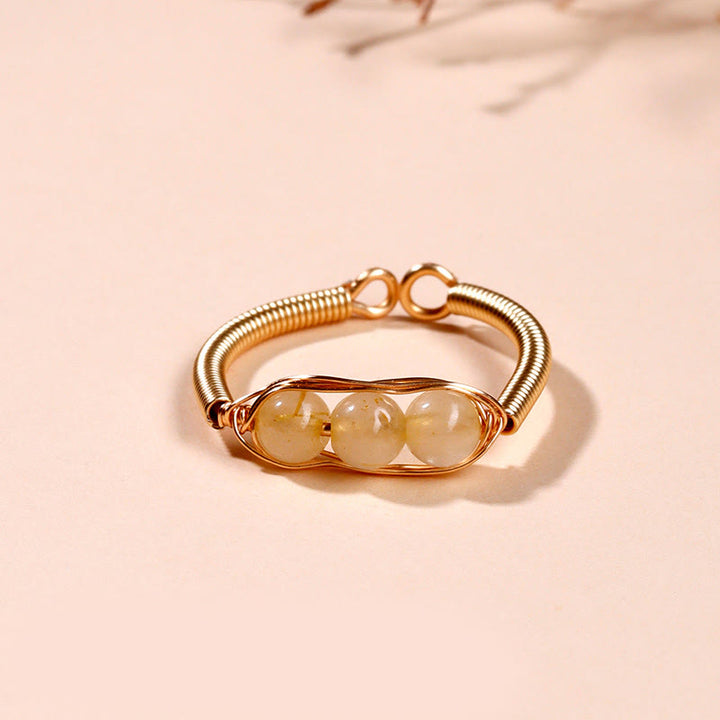 Buddha Stones Natural Stone Bead Alloy Healing Open Ring - Rutilated Quartz(Adjustable) - image 7