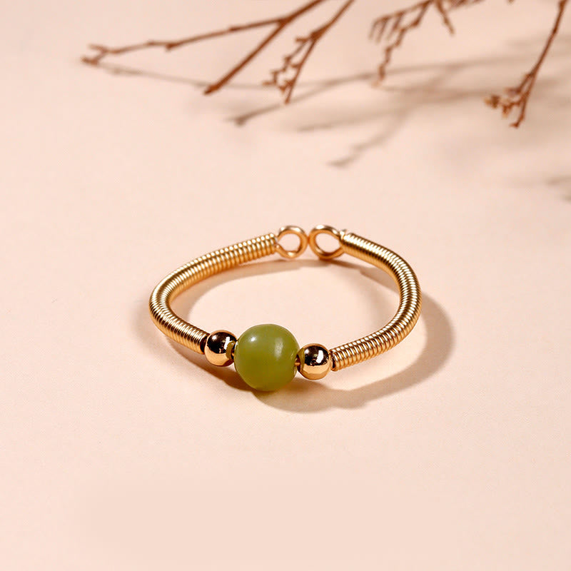 Buddha Stones Natural Stone Bead Alloy Healing Open Ring - Jade(Adjustable) - image 9