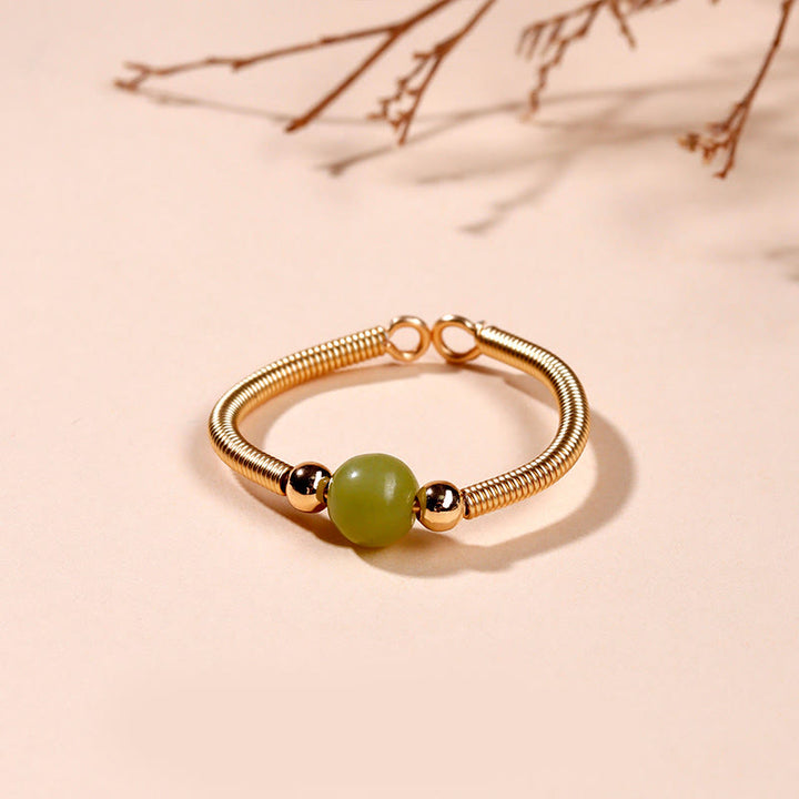 Buddha Stones Natural Stone Bead Alloy Healing Open Ring - Jade(Adjustable) - image 9