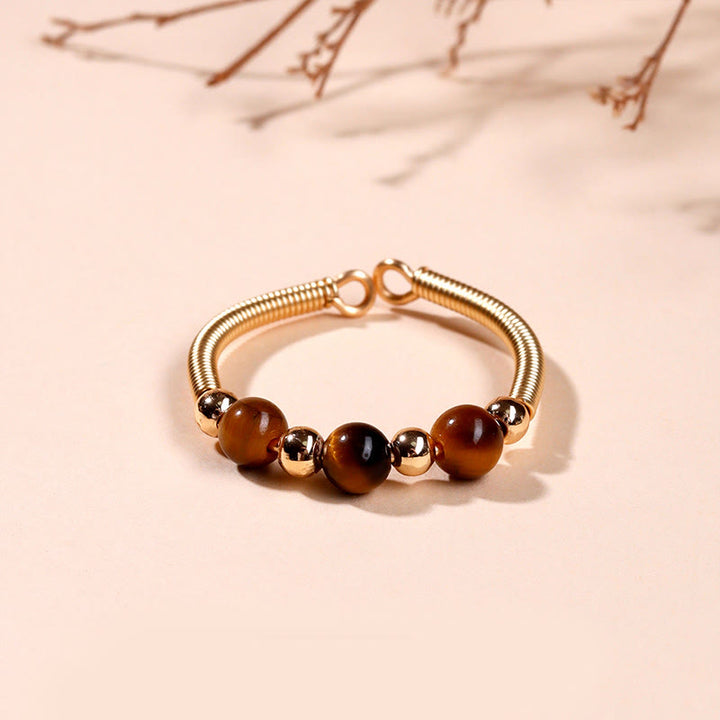 Buddha Stones Natural Stone Bead Alloy Healing Open Ring - Tiger Eye(Adjustable) - image 11