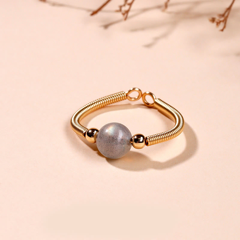 Buddha Stones Natural Stone Bead Alloy Healing Open Ring - Moonstone(Adjustable) - image 13