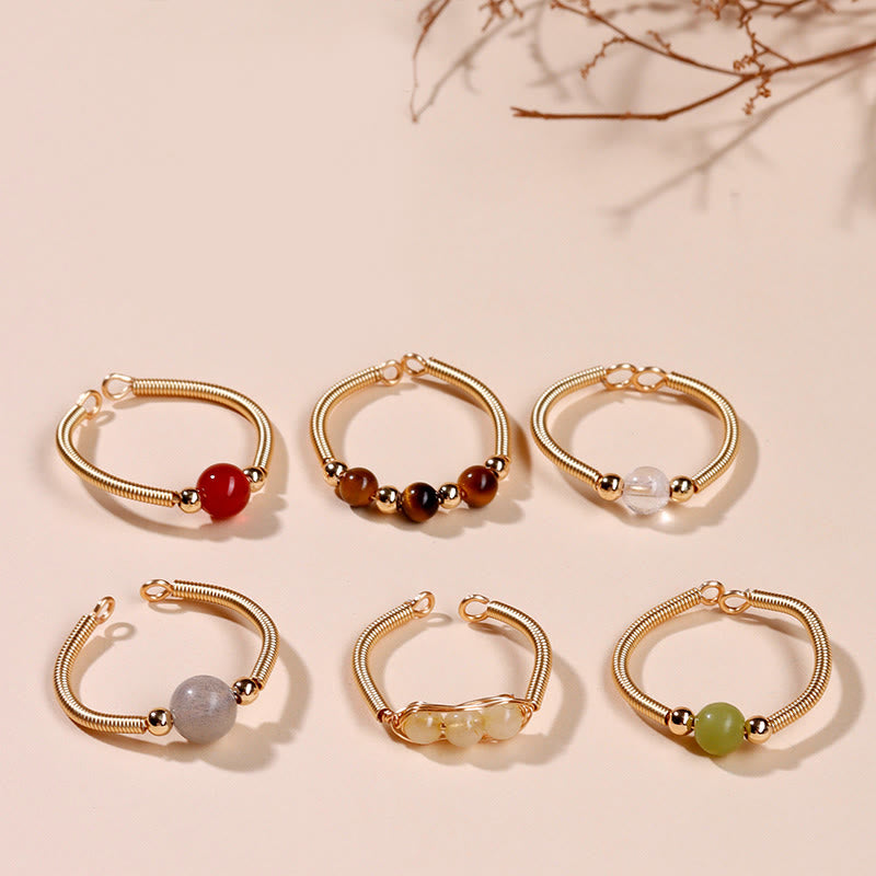 Buddha Stones Natural Stone Bead Alloy Healing Open Ring - image 0