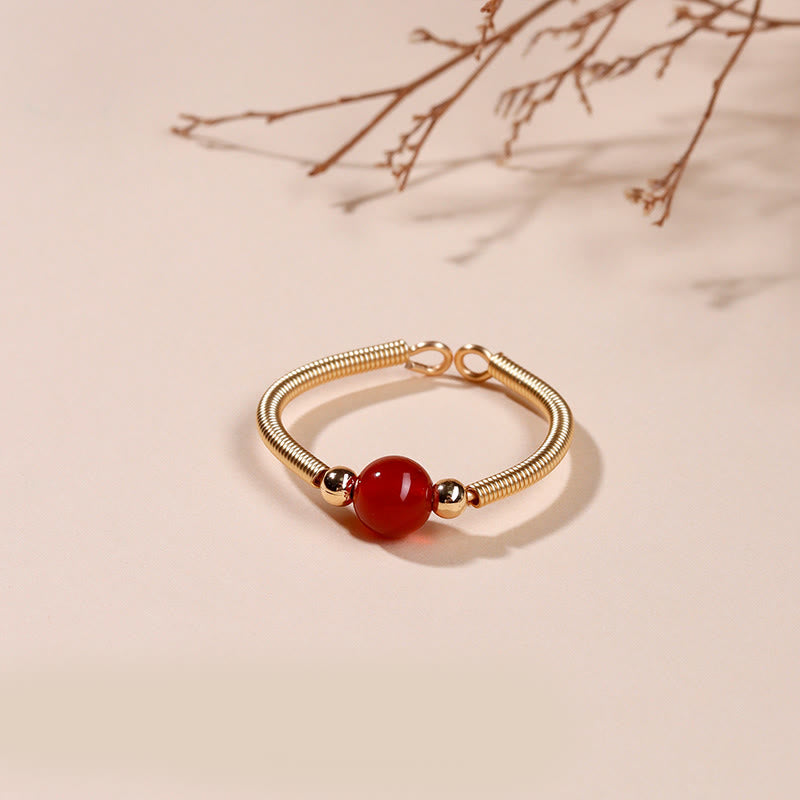 Buddha Stones Natural Stone Bead Alloy Healing Open Ring - Red Agate(Adjustable) - image 3