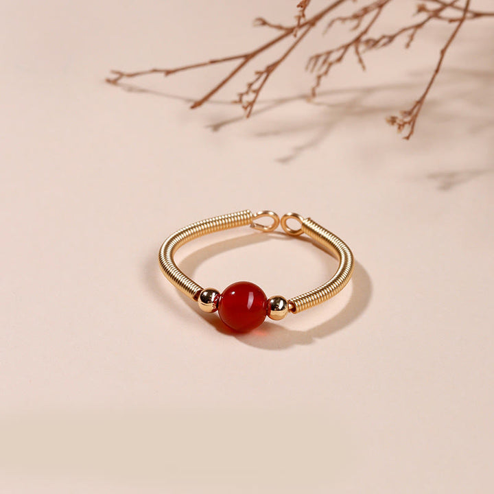 Buddha Stones Natural Stone Bead Alloy Healing Open Ring - Red Agate(Adjustable) - image 3