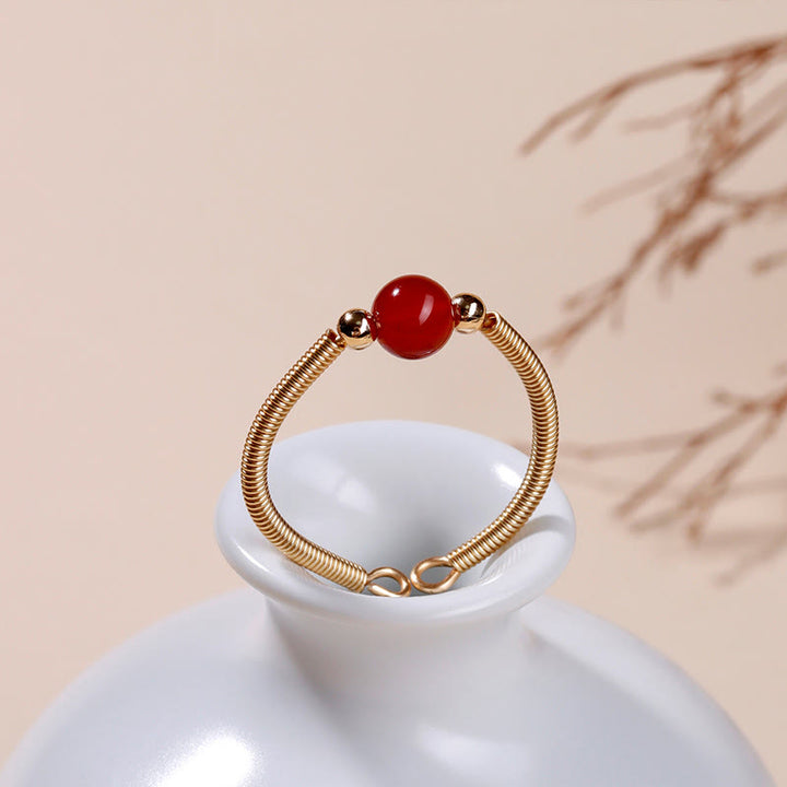 Buddha Stones Natural Stone Bead Alloy Healing Open Ring - image 4