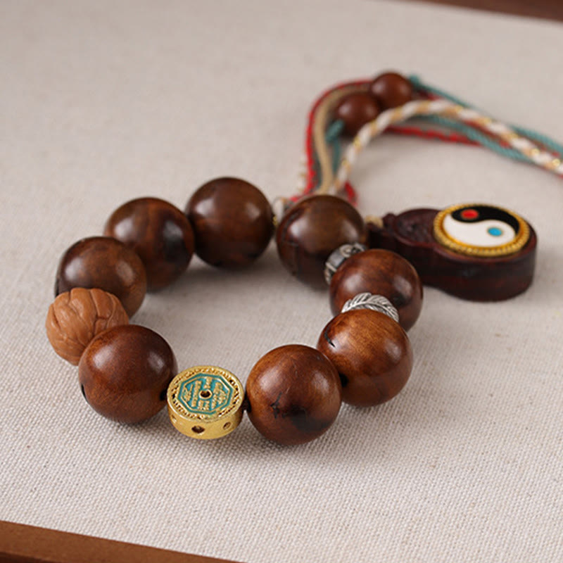 Buddha Stones Tibet Lightning Struck Jujube Wood Yin Yang Luck Bracelet - image 2