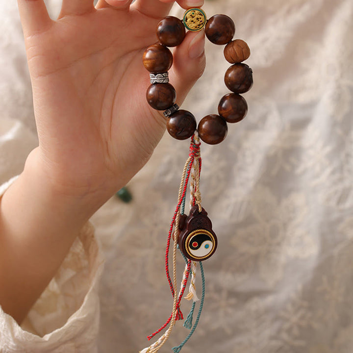 Buddha Stones Tibet Lightning Struck Jujube Wood Yin Yang Luck Bracelet - image 3