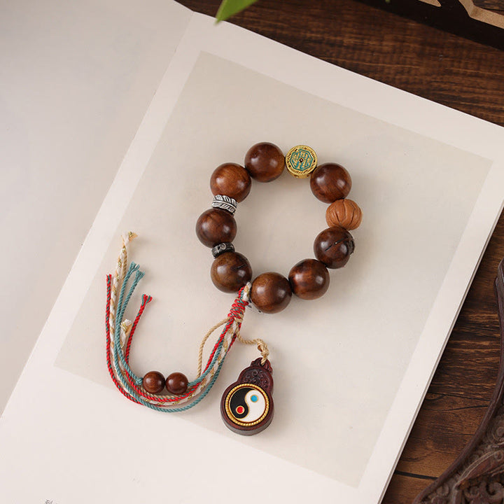 Buddha Stones Tibet Lightning Struck Jujube Wood Yin Yang Luck Bracelet - image 8