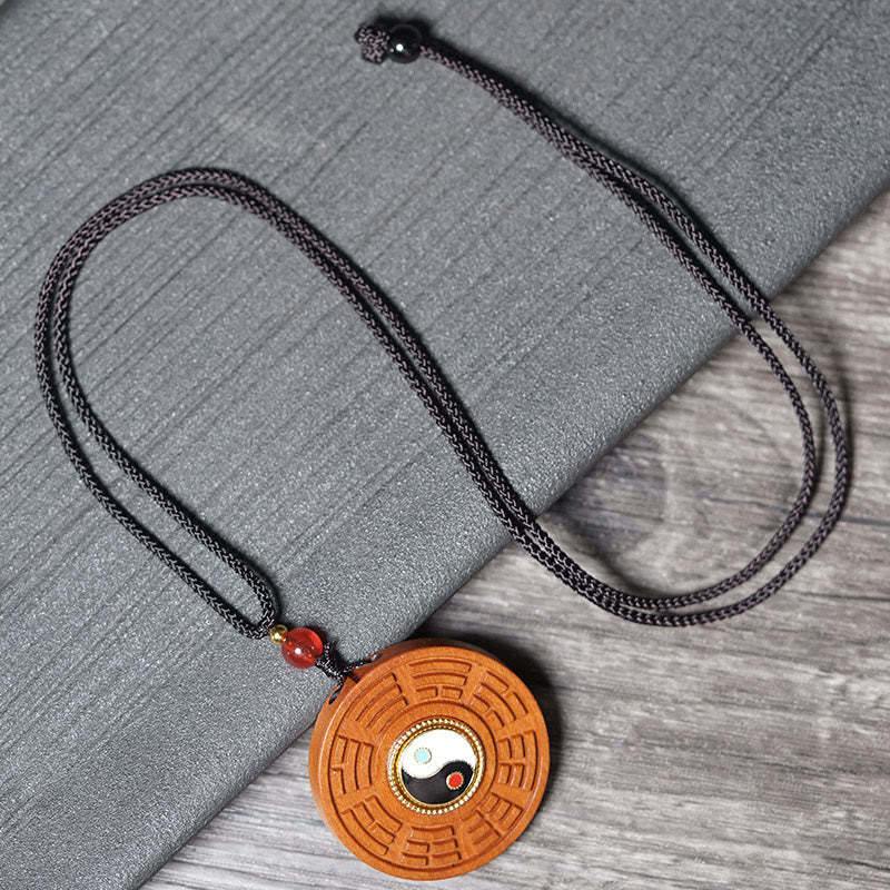 Buddha Stones Lightning Struck Jujube Wood Yin Yang Bagua Luck Necklace Pendant - image 2