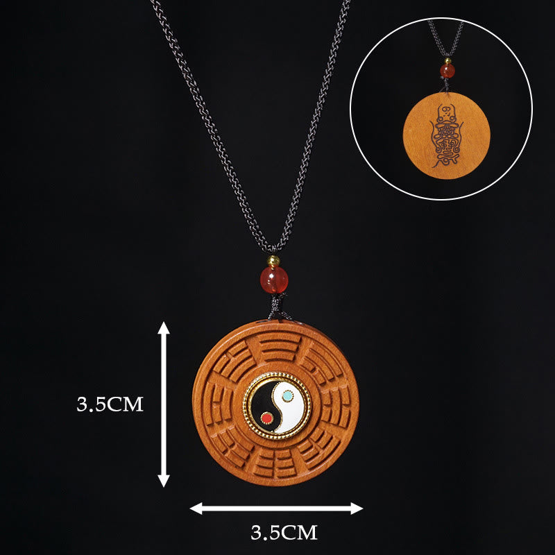 Buddha Stones Lightning Struck Jujube Wood Yin Yang Bagua Luck Necklace Pendant - image 8